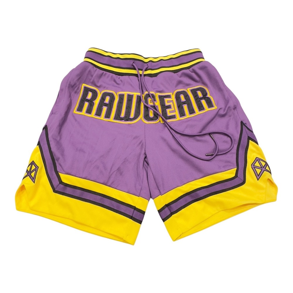 Rawgear Basketball Shorts Mens Medium Purple Yellow Mesh Embroidered Gym Shorts